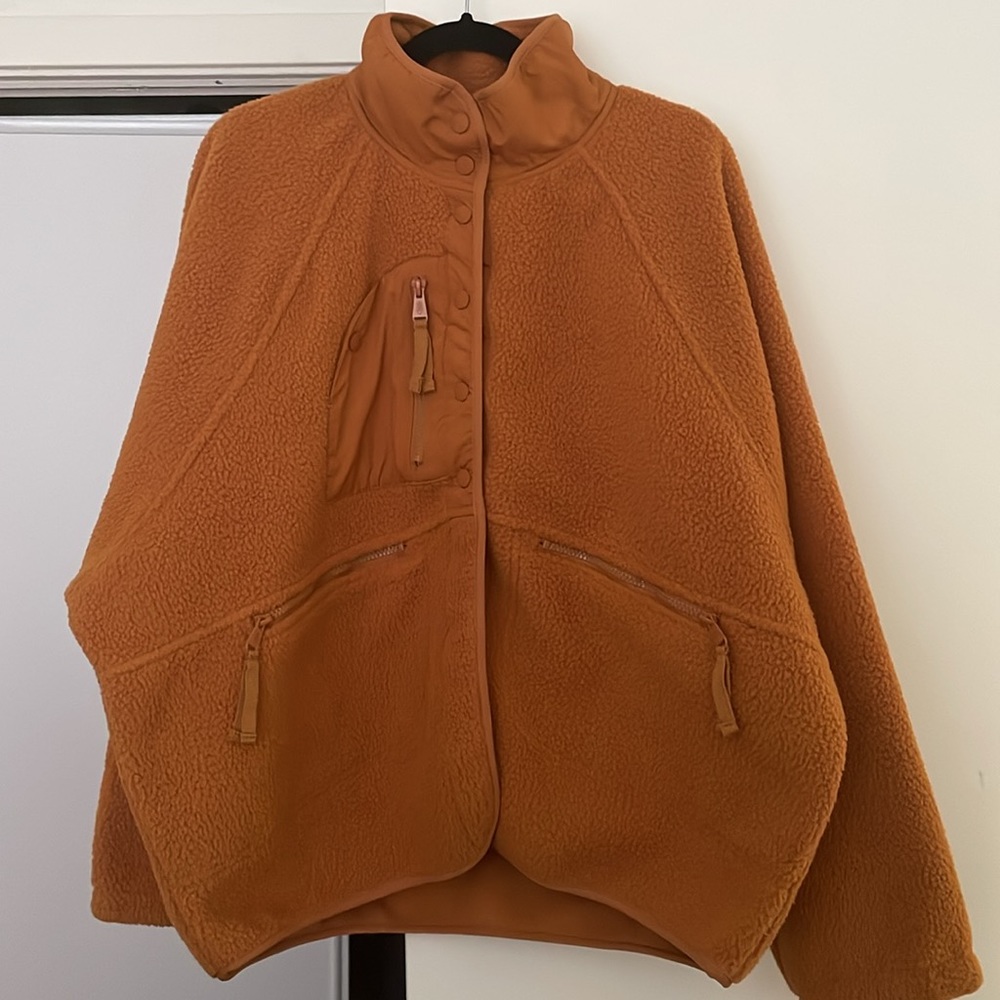 Free People Hit the Slopes Russet Orange Jacket XL Cozy Soft Slouchy Active.